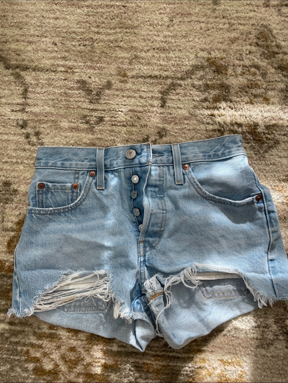 Levi's Light Blue Distressed Button-Fly Denim Shorts